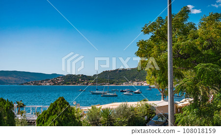 Zmijica Beach, view at sea in small town Zelenika in Kotor Bay near Herceg Novi, Montenegro 108018159