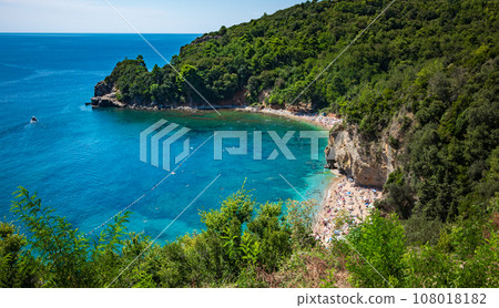 Mogren Beach view from above, Budva, Montenegro 108018182