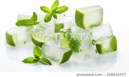 Ice cubes with lime and mint leaves 108018337