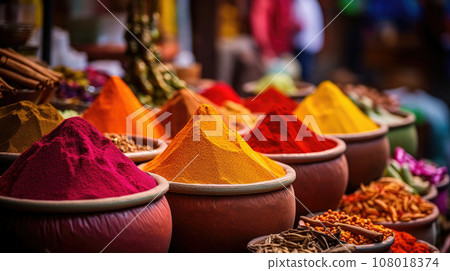Various spices selection. multicolored powder dyes 108018374