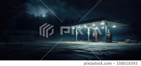 Horizontal shot of a generic unbranded gas station at night 108018393