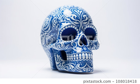 Typical Mexican skull painted isolated on white background. Panorama view. Dia de los muertos 108018418