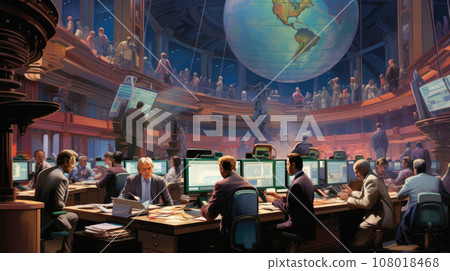 Panoramic view to trading floor of the stock exchange Panoramic view to trading floor of the stock exchange 108018468