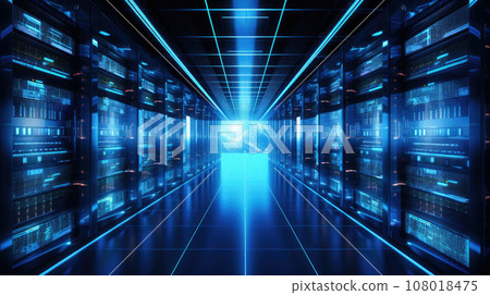 Stand with server hardware and lighting in the...-插圖素材 [108018475 ...