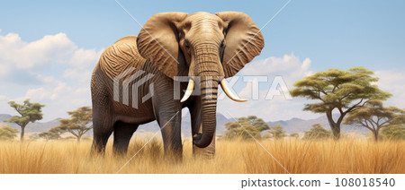 African Elephant Loxodonta africana at a waterhole in the Savuti region of northern Botswana, Africa 108018540