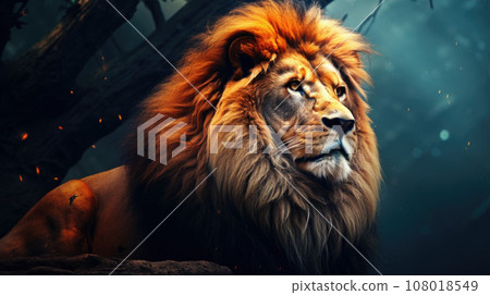 Portrait of a Beautiful lion, lion in dark 108018549