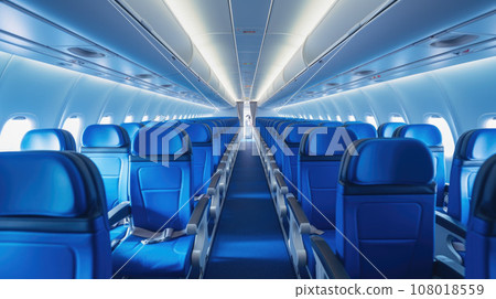 Modern Airplane seats in perspective. Transportation concept. Modern Airplane seats in perspective. Transportation concept. 108018559
