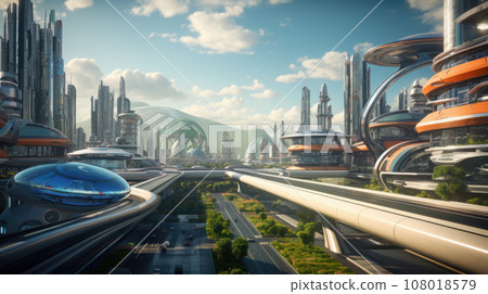 Concept future city skyline. Futuristic business vision concept 108018579