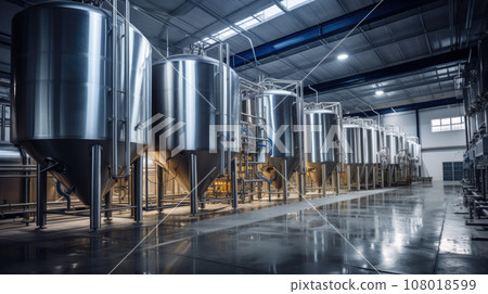 Modern wine factory with large shine tanks for the fermentation 108018599