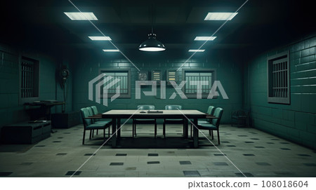 An empty Table and chair with in interrogation room, Investigation room concept 108018604