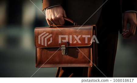 Closeup Of A Businessman Holding leather Briefcase Going To Work 108018617