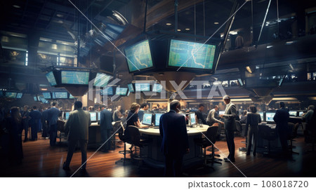 Panoramic view to trading floor of the stock exchange Panoramic view to trading floor of the stock exchange 108018720