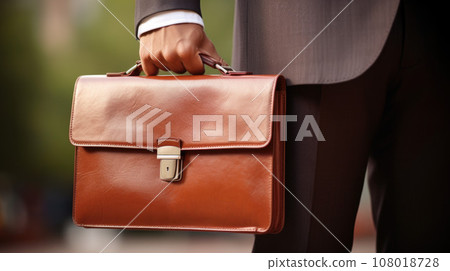 Closeup Of A Businessman Holding leather Briefcase Going To Work 108018728