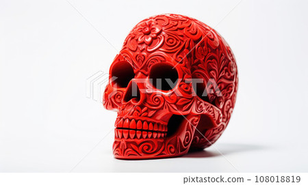 Mexican red skull painted isolated on white background. Dia de los muertos 108018819