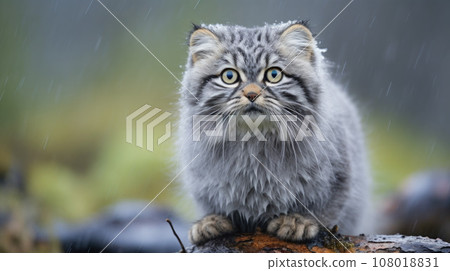 Manul or Pallas's cat, Otocolobus manul, cute wild cat from Asia 108018831