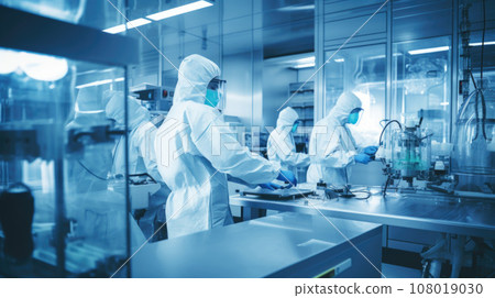Scientists in Hazmat Sterile Suits in Technologically Advanced Laboratory 108019030
