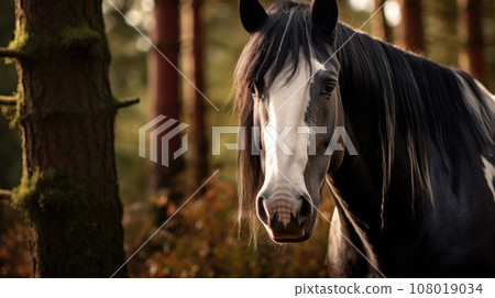 Shire Horse Spring running green flower drafthorse galopp 108019034