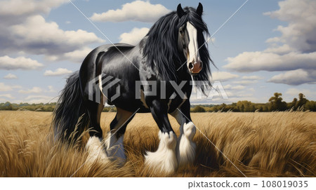 Shire Horse Spring running green flower drafthorse galopp 108019035