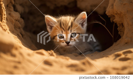 Sand Cat, felis margarita, Adult among Rocks 108019042