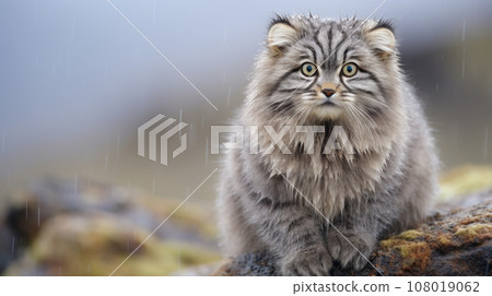 Manul or Pallas's cat, Otocolobus manul, cute wild cat from Asia 108019062