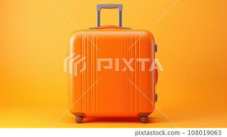 Stylish bright suitcase on orange background 108019063