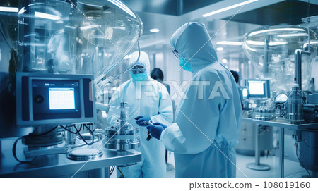 Scientists in Hazmat Sterile Suits in Technologically Advanced Laboratory 108019160