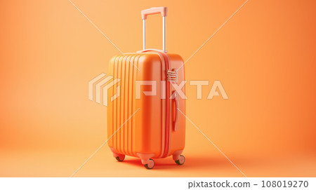 Stylish bright suitcase on orange background 108019270