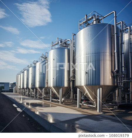Modern wine factory with large shine tanks for the fermentation Modern wine factory with large shine tanks for the fermentation 108019379