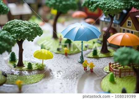 多雨的城市景觀與公園 (3D) 立體模型 108019399