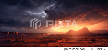 Classic southwest desert landscape with storm clouds and lightning Classic southwest desert landscape with storm clouds and lightning 108019937