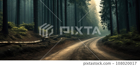 A winding dirt forest road 108020017