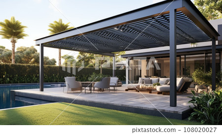 Trendy outdoor patio pergola shade structure, awning and patio roof Trendy outdoor patio pergola shade structure, awning and patio roof 108020027