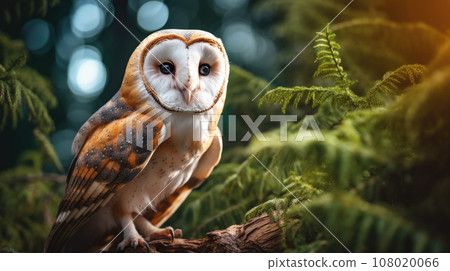 Beautiful barn owl eagle bird hide in natural rustic barns habitat. Owls wide banner or panorama photo Beautiful barn owl eagle bird hide in natural rustic barns habitat. Owls wide banner or panorama photo 108020066