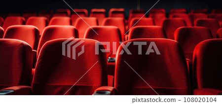 Empty cinema hall with red seats. Movie theatre 108020104
