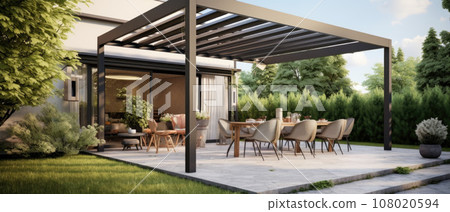 Trendy outdoor patio pergola shade structure, awning and patio roof Trendy outdoor patio pergola shade structure, awning and patio roof 108020594