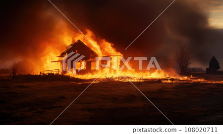 Burning building. Burning house. Burning building. Burning house. 108020711
