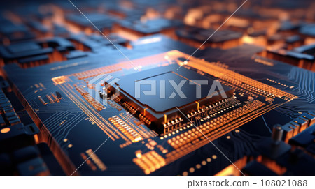 Circuit Board CPU Processor Microchip Starting Artificial Intelligence Digitalization of Neural Networking and Cloud Computing 108021088