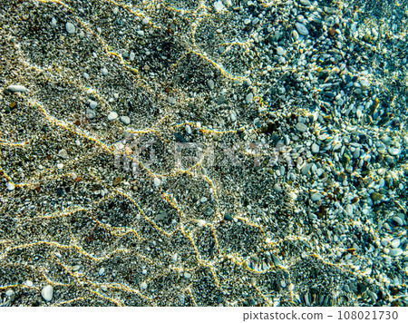 Water surface, sea top view with clear clean aqua reflections on sun light 108021730