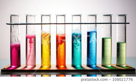 Group of test tubes with a colored reagents in a rack Group of test tubes with a colored reagents in a rack 108021776