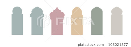 Islamic window boho colors shape. Arabic door shape. Islamic arhitecture elements of window and door Islamic window boho colors shape. Arabic door shape. Islamic arhitecture elements of window and door 108021877