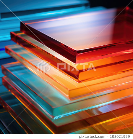 light through Stack of different colors Cast Acrylic Sheet 108021959