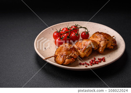 Delicious fresh chicken kebab with salt, spices and herbs 108022024