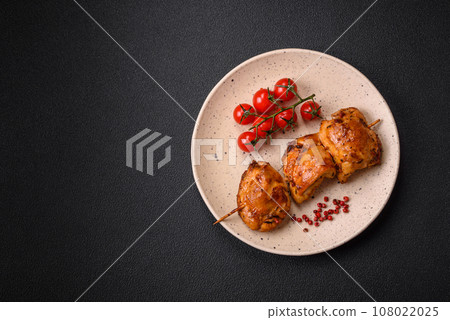 Delicious fresh chicken kebab with salt, spices and herbs 108022025