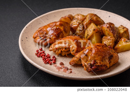 Delicious fresh chicken kebab with salt, spices and herbs 108022048