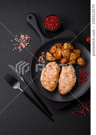 Delicious fresh chicken cutlets or meatballs with salt, spices and herbs Delicious fresh chicken cutlets or meatballs with salt, spices and herbs 108022070