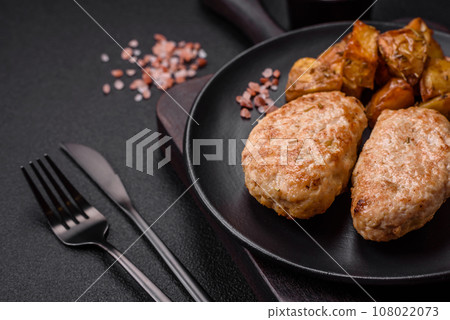 Delicious fresh chicken cutlets or meatballs with salt, spices and herbs Delicious fresh chicken cutlets or meatballs with salt, spices and herbs 108022073