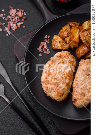 Delicious fresh chicken cutlets or meatballs with salt, spices and herbs Delicious fresh chicken cutlets or meatballs with salt, spices and herbs 108022074