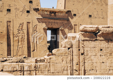 Ornate Details of an Egyptian Temple Facade. Egypt Summer Travel 108022228