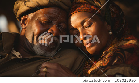 Happy african couple having tender moment outdoors at summer sunset 108022950