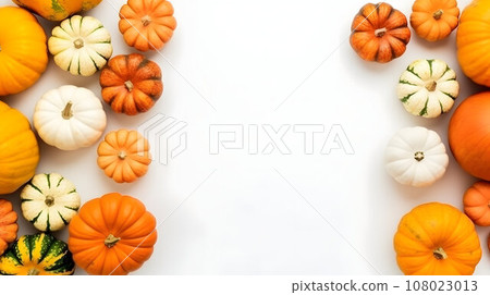 Festive thanksgiving decor of pumpkins, berries and leaves on a light wooden background with copy space for text Festive thanksgiving decor of pumpkins, berries and leaves on a light wooden background with copy space for text 108023013